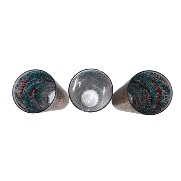 Vtg MCM Culver 12 Oz Marble Teal Double Highball Tumbler Glass 22K Gold Set 3 - Picture 6 of 8